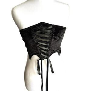 Trickz & Treatz black velvet corset top XS brocade gothic-style lace-up